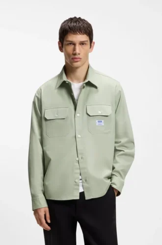 Logo-label shirt in cotton twill