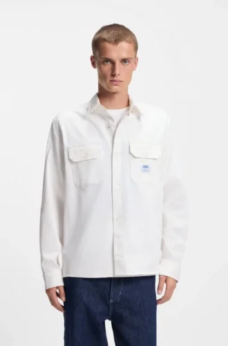 Logo-label shirt in cotton twill