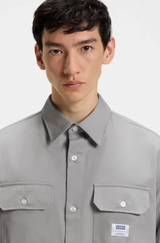 Logo-label shirt in cotton twill