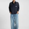 Logo-label shirt in cotton twill