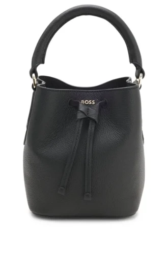 Logo-lettering bucket bag in leather