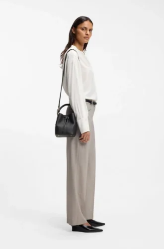 Logo-lettering bucket bag in leather