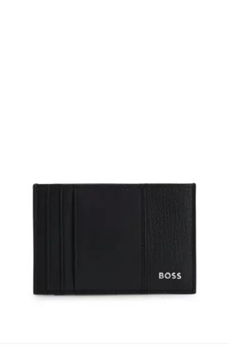 Logo-lettering card holder in leather