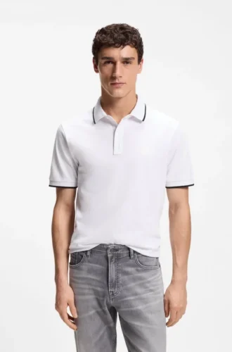 Logo-patch slim-fit polo shirt in stretch cotton
