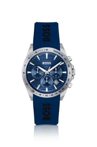 Logo-strap chronograph watch with blue textured dial