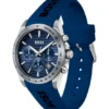 Logo-strap chronograph watch with blue textured dial