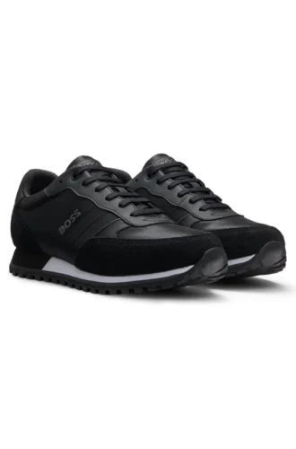 Logo-trim sneakers with faux-leather details