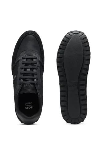 Logo-trim sneakers with faux-leather details