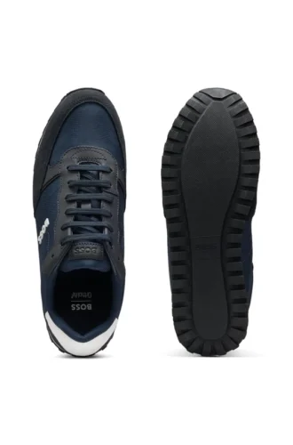 Logo-trim sneakers with faux-leather details