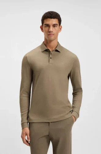 Long-sleeved polo shirt in interlock cotton with logo