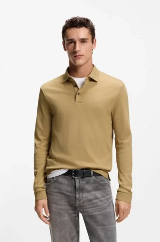 Long-sleeved polo shirt in interlock cotton with logo