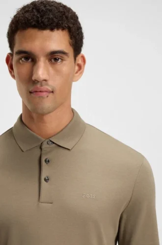 Long-sleeved polo shirt in interlock cotton with logo