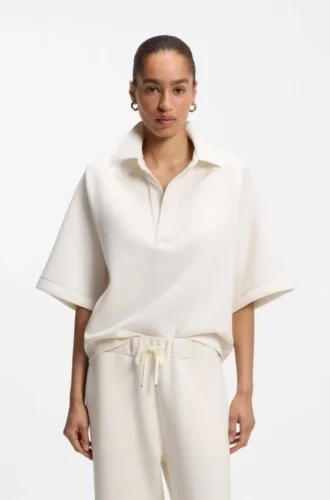 Loose-fit polo sweatshirt in scuba jersey