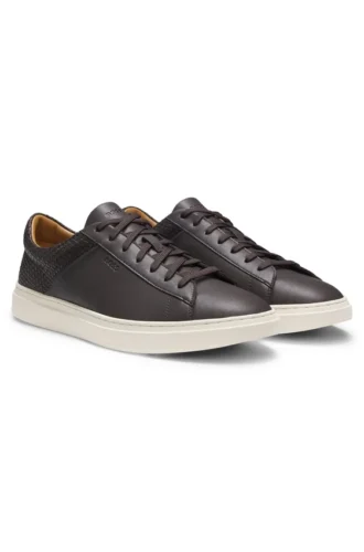 Low-top trainers with woven and grained effects