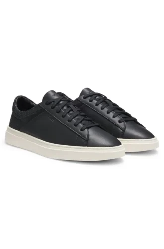 Low-top trainers with woven and grained effects