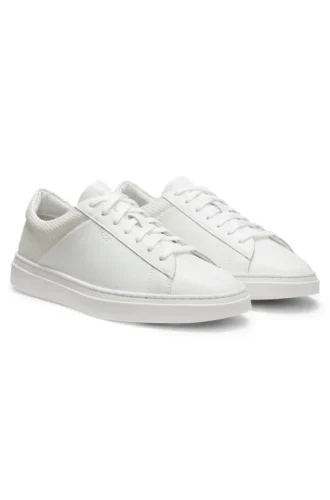 Low-top trainers with woven and grained effects