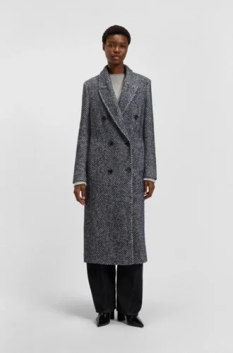 Macro-herringbone coat with double-breasted closure