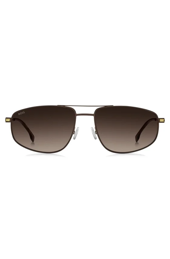 Matte brown sunglasses with gold-tone trims Matte brown sunglasses with gold-tone trims