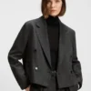 Melange-flannel blazer with cropped length