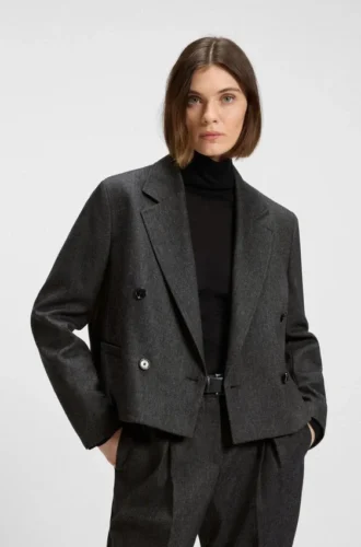 Melange-flannel blazer with cropped length