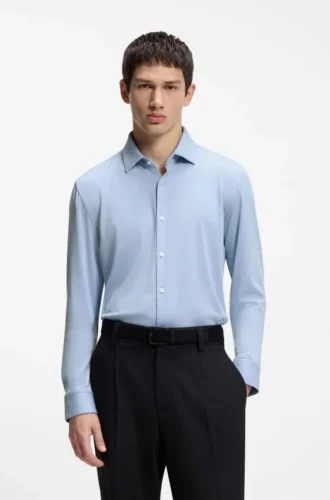 Melange slim-fit shirt in cotton-blend jersey