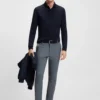 Melange slim-fit trousers in stretch dobby