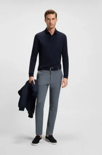 Melange slim-fit trousers in stretch dobby