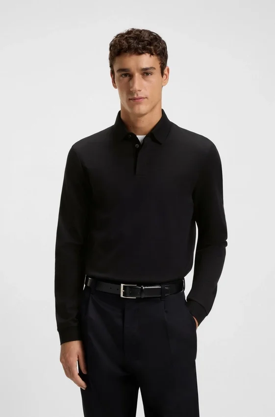Mercerised-cotton polo shirt with plain collar Mercerised-cotton polo shirt with plain collar