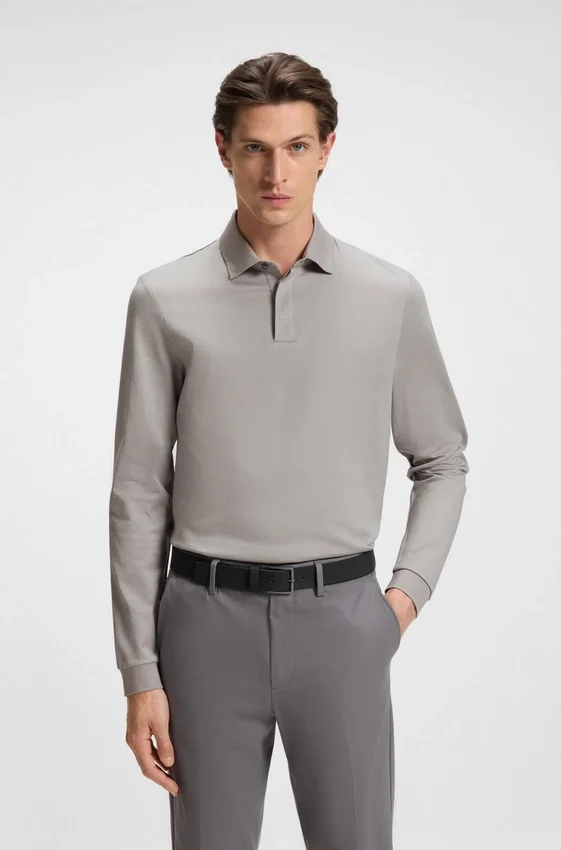 Mercerised-cotton polo shirt with plain collar Mercerised-cotton polo shirt with plain collar