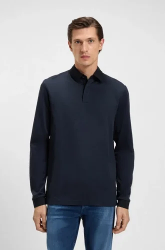 Mercerised-cotton polo shirt with plain collar