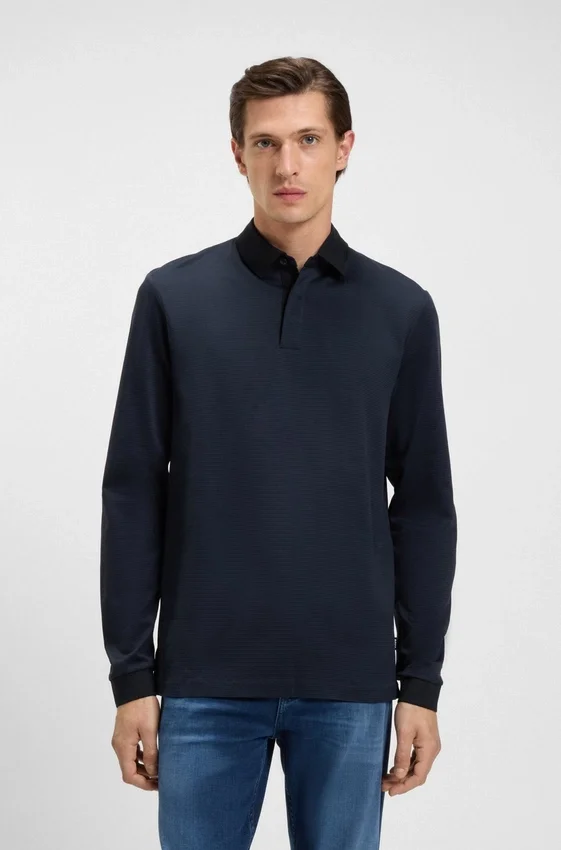 Mercerised-cotton polo shirt with plain collar Mercerised-cotton polo shirt with plain collar