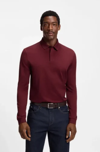 Mercerised-cotton polo shirt with plain collar