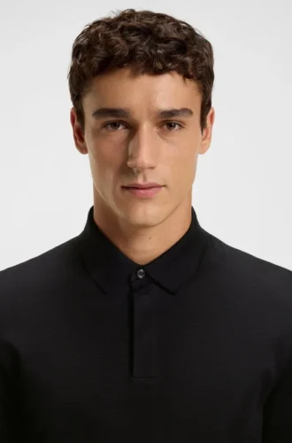 Mercerised-cotton polo shirt with plain collar