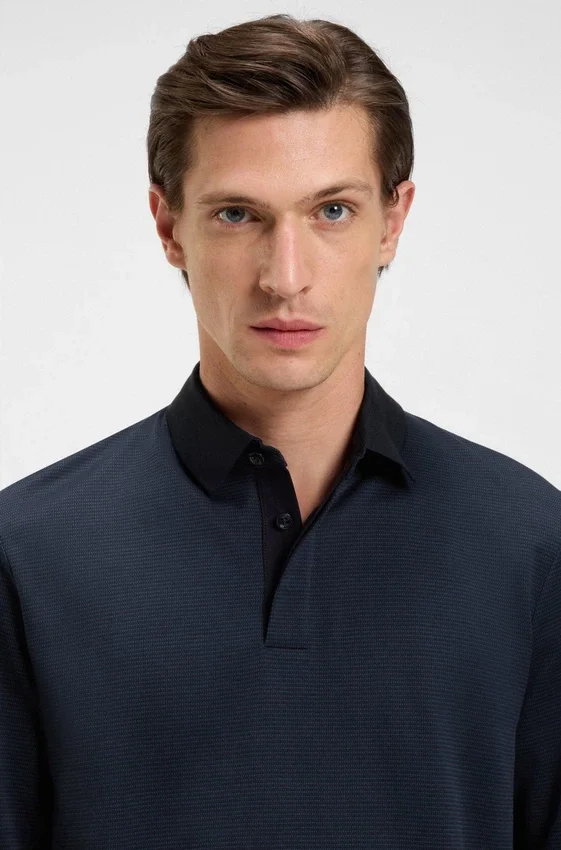 Mercerised-cotton polo shirt with plain collar Mercerised-cotton polo shirt with plain collar