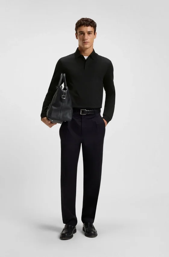 Mercerised-cotton polo shirt with plain collar Mercerised-cotton polo shirt with plain collar