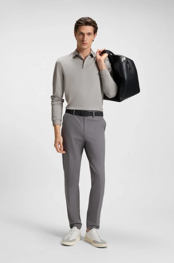 Mercerised-cotton polo shirt with plain collar Mercerised-cotton polo shirt with plain collar