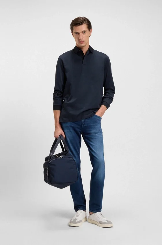 Mercerised-cotton polo shirt with plain collar Mercerised-cotton polo shirt with plain collar