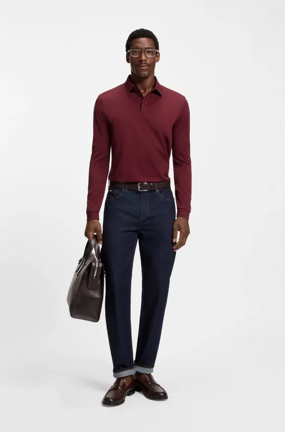 Mercerised-cotton polo shirt with plain collar Mercerised-cotton polo shirt with plain collar