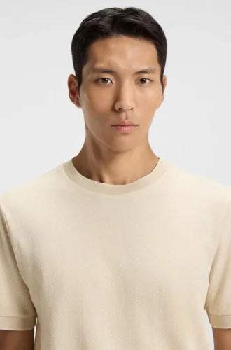 Mercerised-cotton T-shirt with two-tone structure