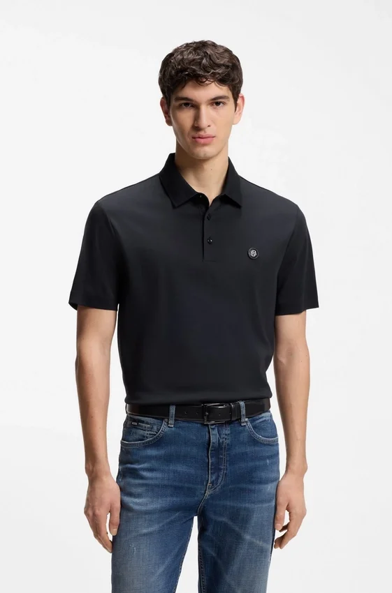 Mercerized-cotton polo shirt with Double B monogram Mercerized-cotton polo shirt with Double B monogram