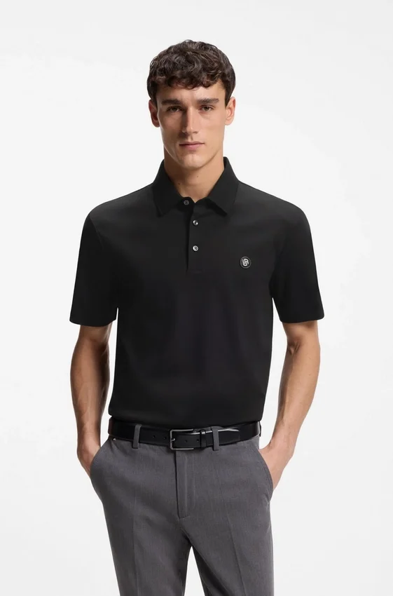 Mercerized-cotton polo shirt with Double B monogram Mercerized-cotton polo shirt with Double B monogram