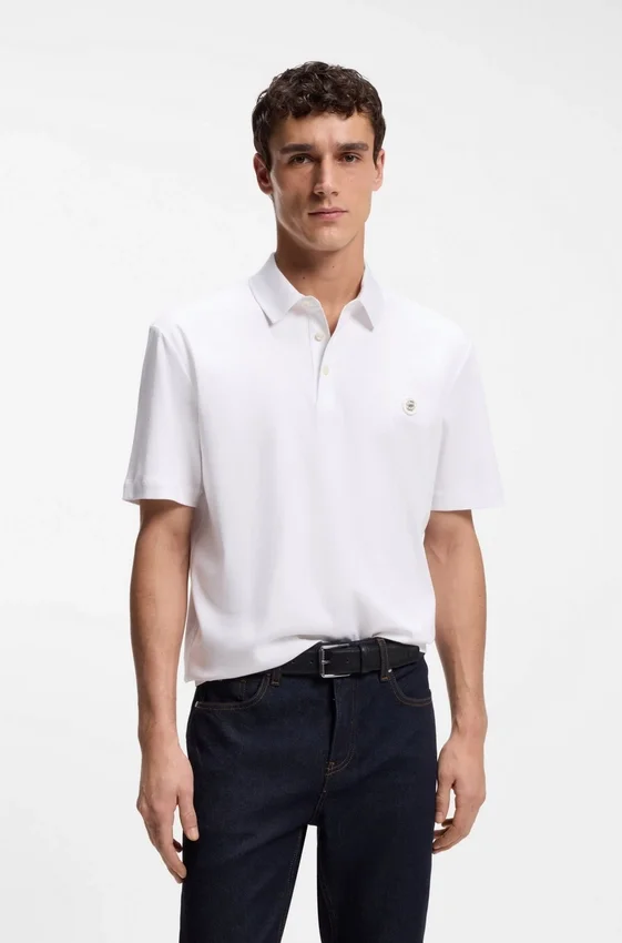 Mercerized-cotton polo shirt with Double B monogram Mercerized-cotton polo shirt with Double B monogram