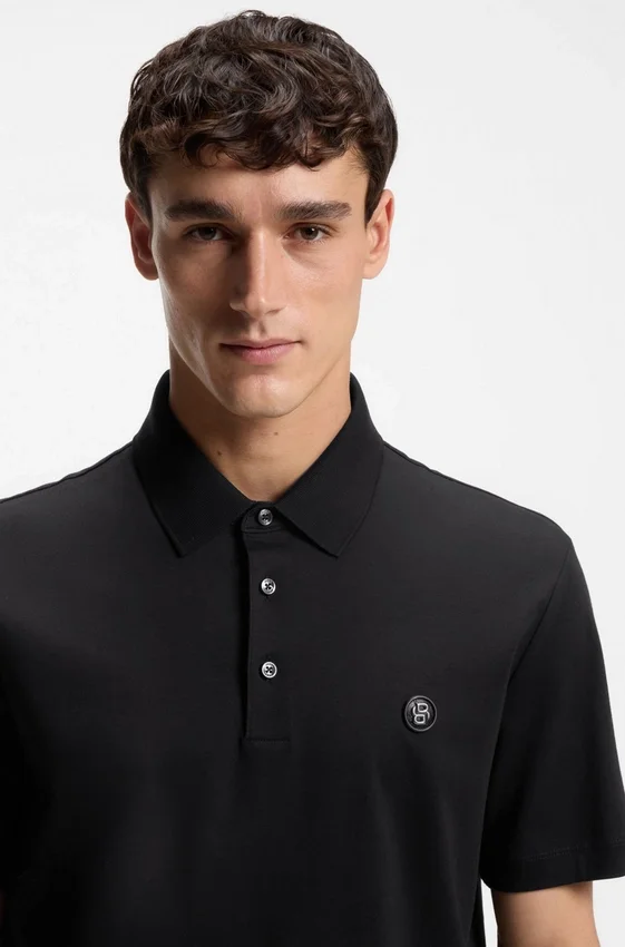 Mercerized-cotton polo shirt with Double B monogram Mercerized-cotton polo shirt with Double B monogram