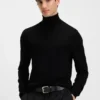 Merino wool turtleneck sweater with embroidered logo