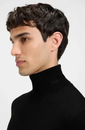 Merino wool turtleneck sweater with embroidered logo