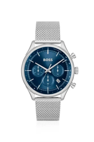 Mesh-bracelet chronograph watch with blue dial