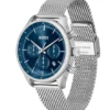 Mesh-bracelet chronograph watch with blue dial