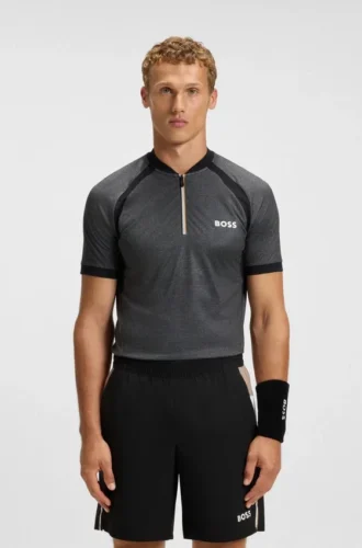 Mesh-jersey slim-fit polo shirt with zip neck