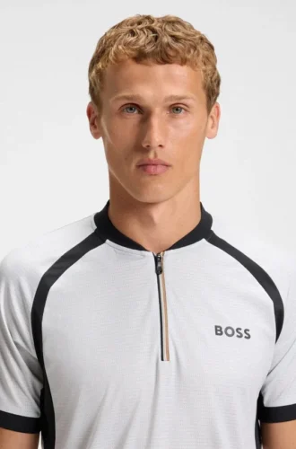 Mesh-jersey slim-fit polo shirt with zip neck