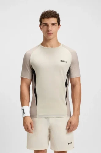 Mesh-jersey slim-fit T-shirt with colour-blocking